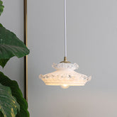 Lámpara colgante de 1 luz de doble capa con pétalos de cristal de lujo de estilo francés